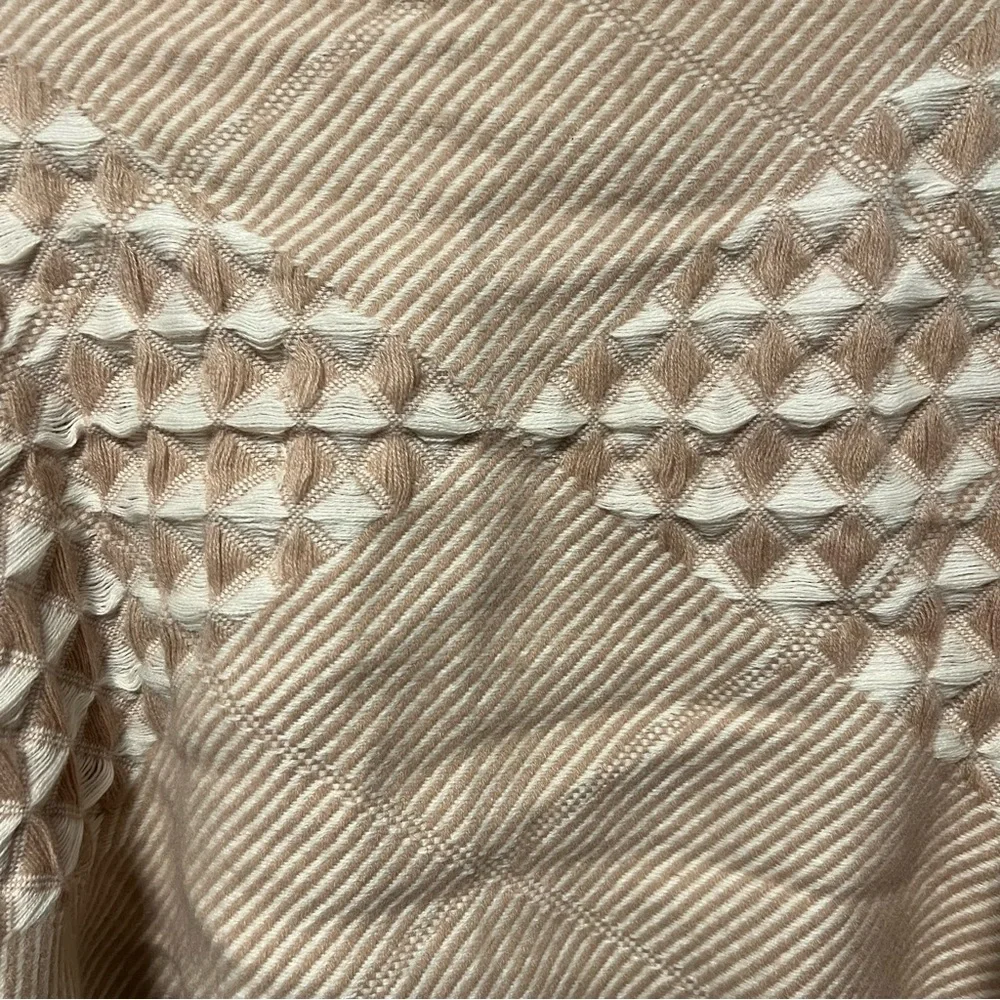Blush Pink and White Tassel Fringe Scarf Shawl Diamond Pattern